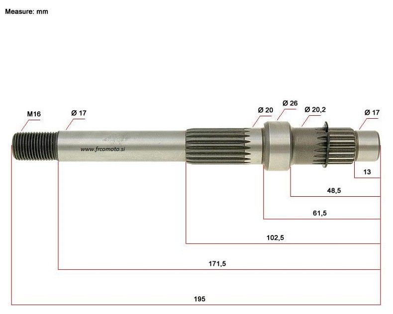 Osovina -BAOTIAN- GY6 50cc 139QMB (izhodna os -dolg model )