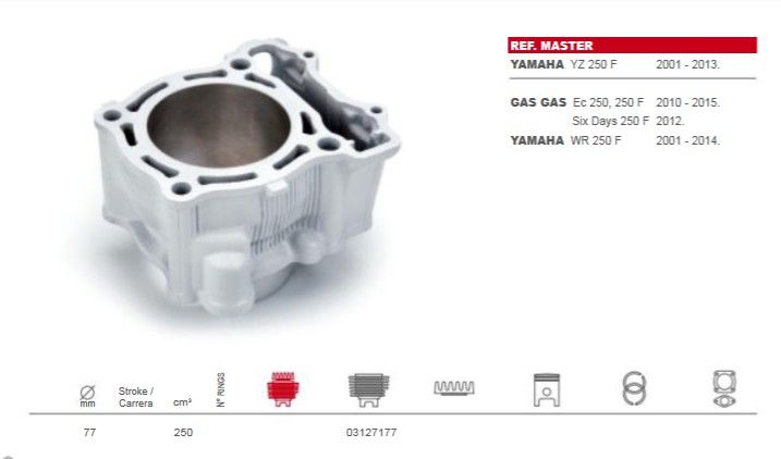 Cilinder Airsal 250cc -Yamaha YZ250F 01-13 / WR 250F 01-14 / GasGas EX 250/F 10-15
