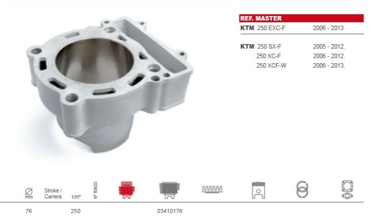Cilinder Airsal 250cc -KTM EXC-F 250 06-13 / SX-F 250 05-12 / XC-F 06- 12 / XCF-W 06-13