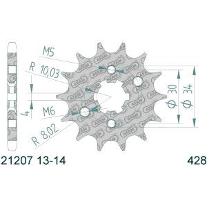 Prednji verižnik AFAM 13 zob 428 - Beta RR 125 , MH , Rieju , Yamaha TT-R, XT, YBR