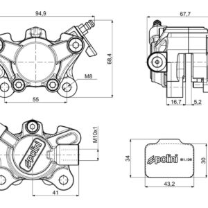 Zadnja zavorna čeljust Polini CNC Racing za Minarelli horizontal LC