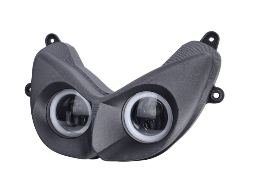 Prednja LED luč EVOK Iron Double Angel Eye – Yamaha Aerox / MBK Nitro 1997–2006